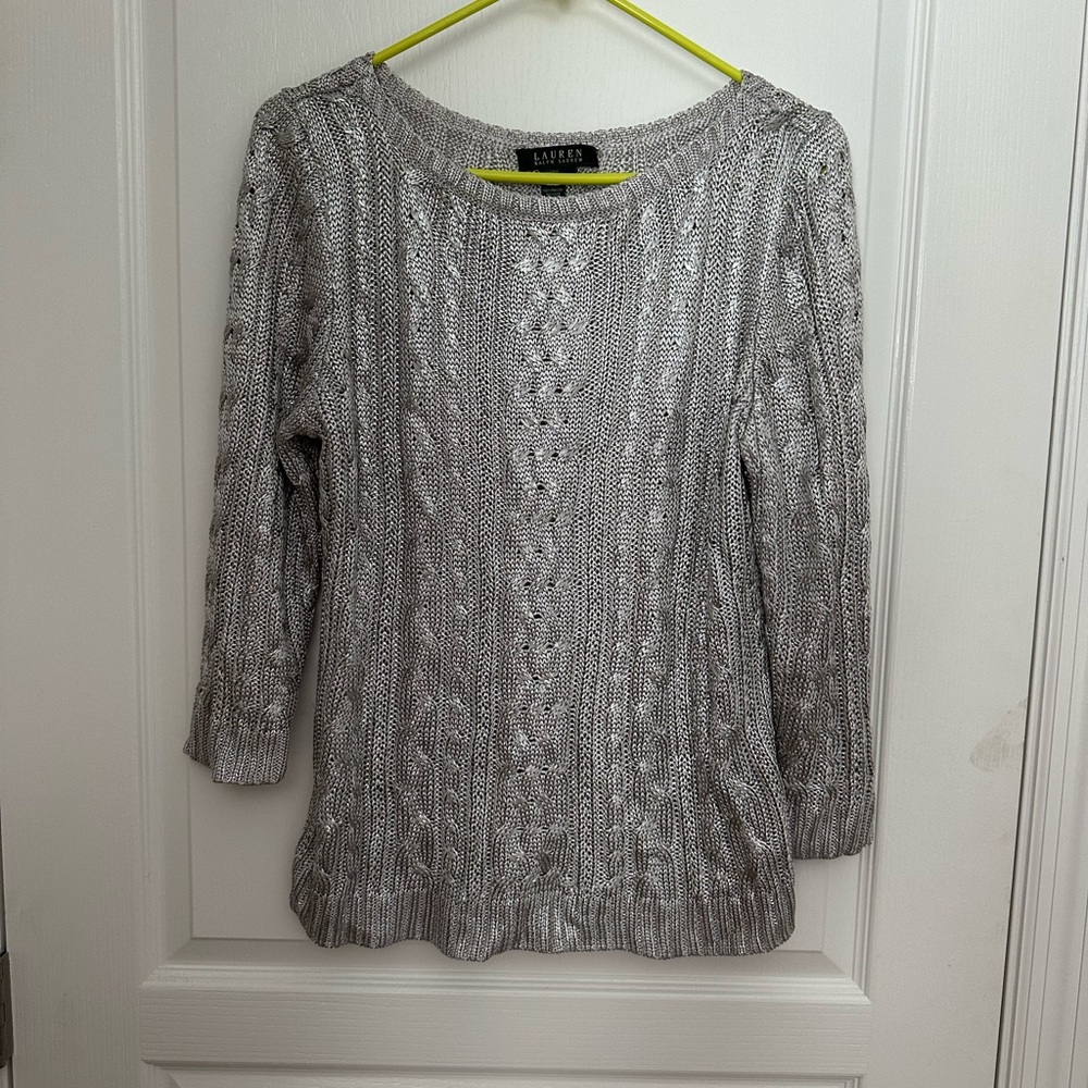 Ralph Lauren Metallic Heavy Cable Knit Sweater